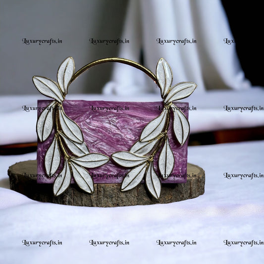 "Royal Orchid Elegance: Handcrafted Purple Resin Handle Clutch"